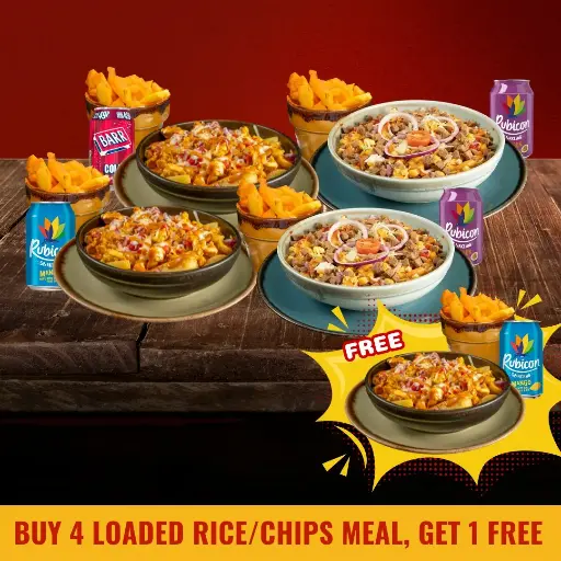 Buy 4 Loaded Rice/Chip Meals, Get 1 Free Loaded Rice/Chip Meal